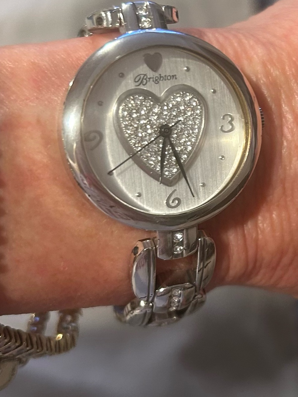 Brighton Silver-tone Heart Crystal Bracelet Watch